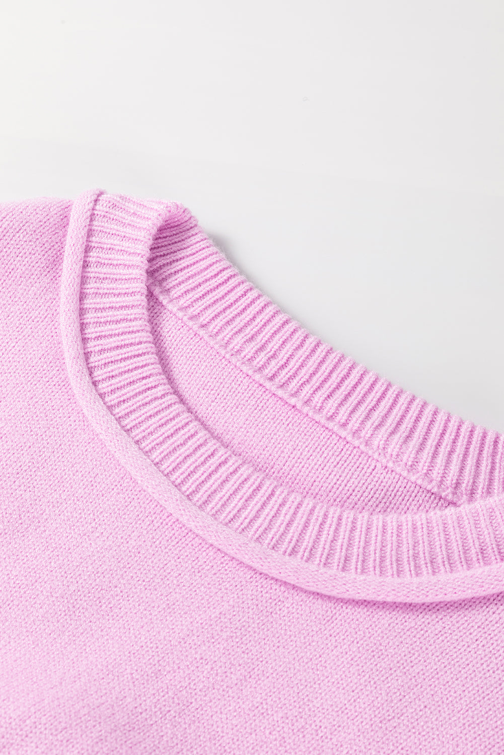 Solid Ribbed Raw Edge Drop Shoulder Sweater