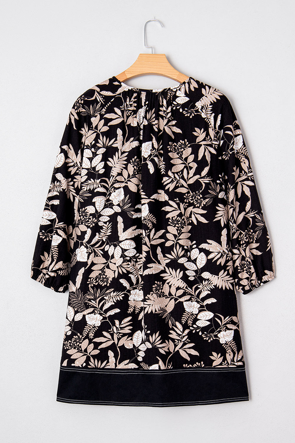 Floral Patchwork Split Neck 3/4 Sleeve Mini Dress