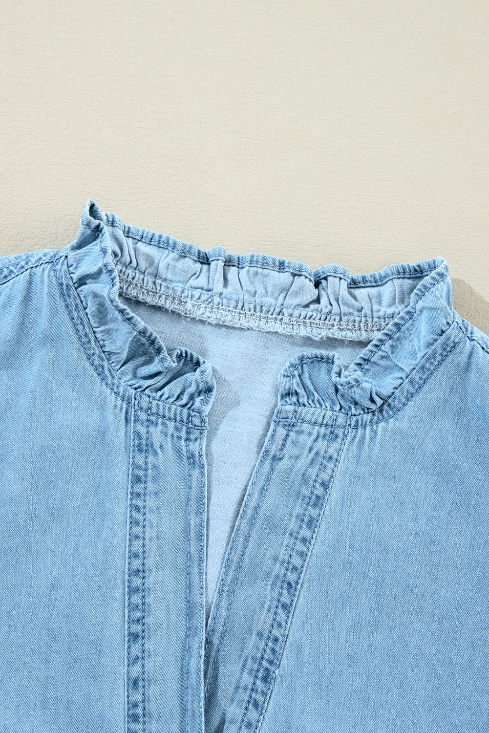Denim Ruffle V-Neck Buttoned Mini Dress