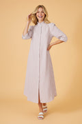 Stripe Frilled Collar 3/4 Sleeve Maxi Dress