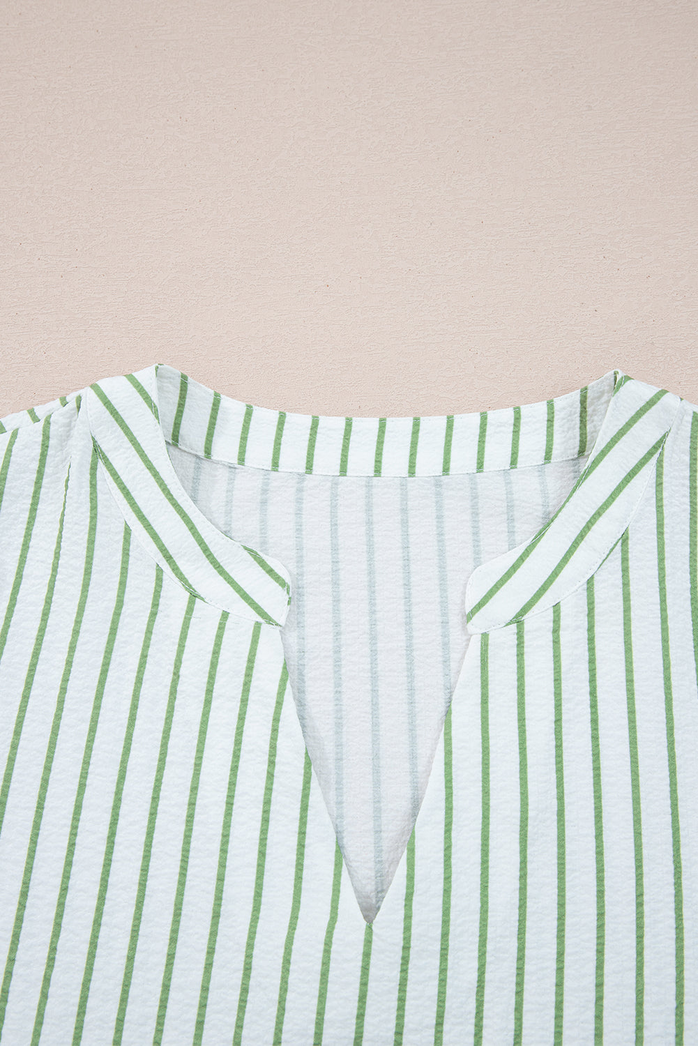 Floral Stripe Puff Sleeve Notched V-Neck Blouse