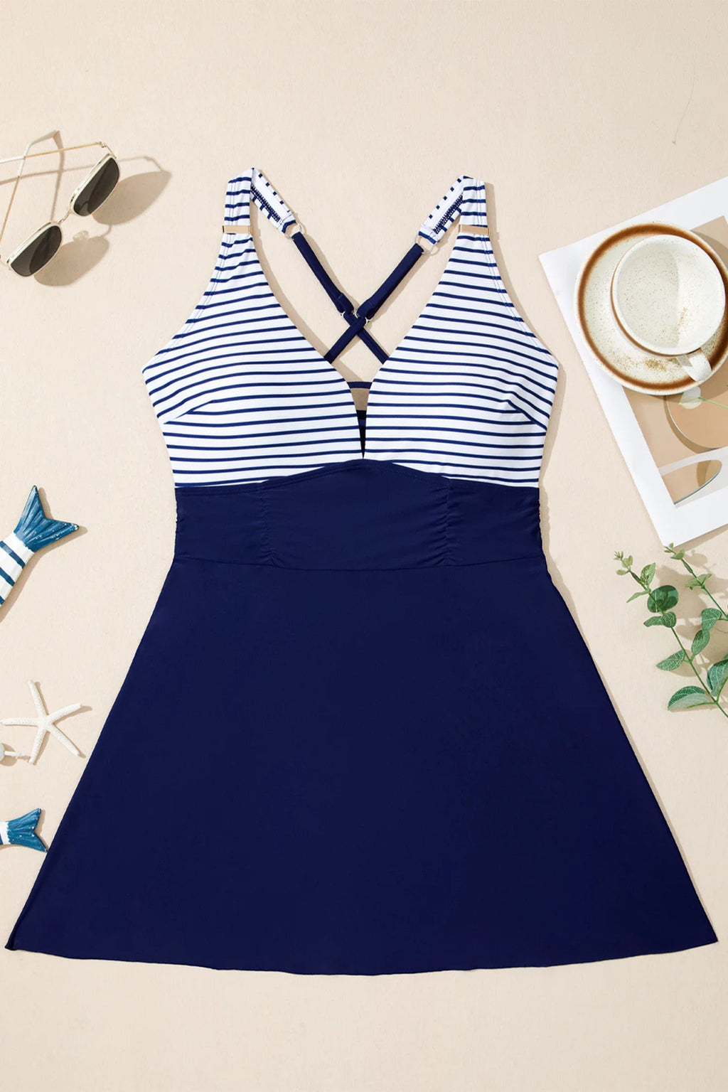 Crossed Straps One Piece Swim Dress
