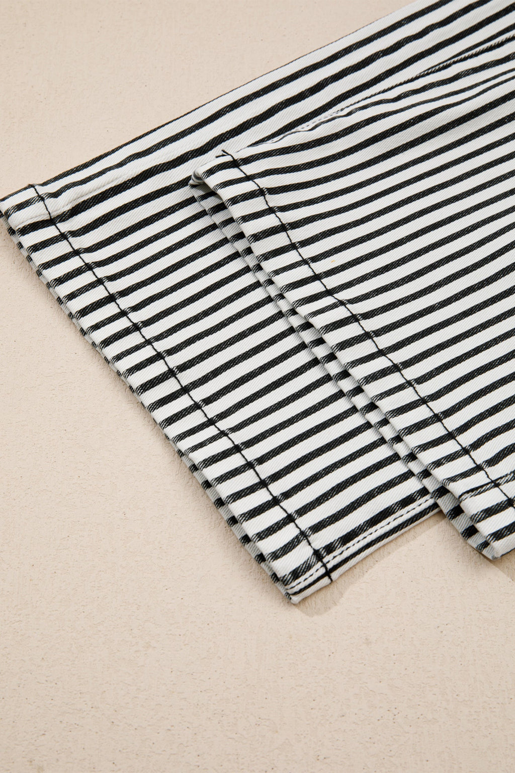 Stripe Denim High Waist Patch Pocket Jeans