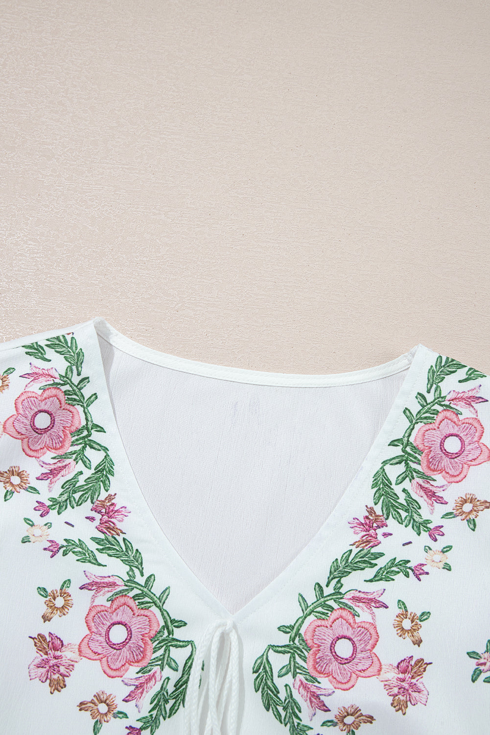 Floral Lace-Up V-Neck Babydoll Blouse