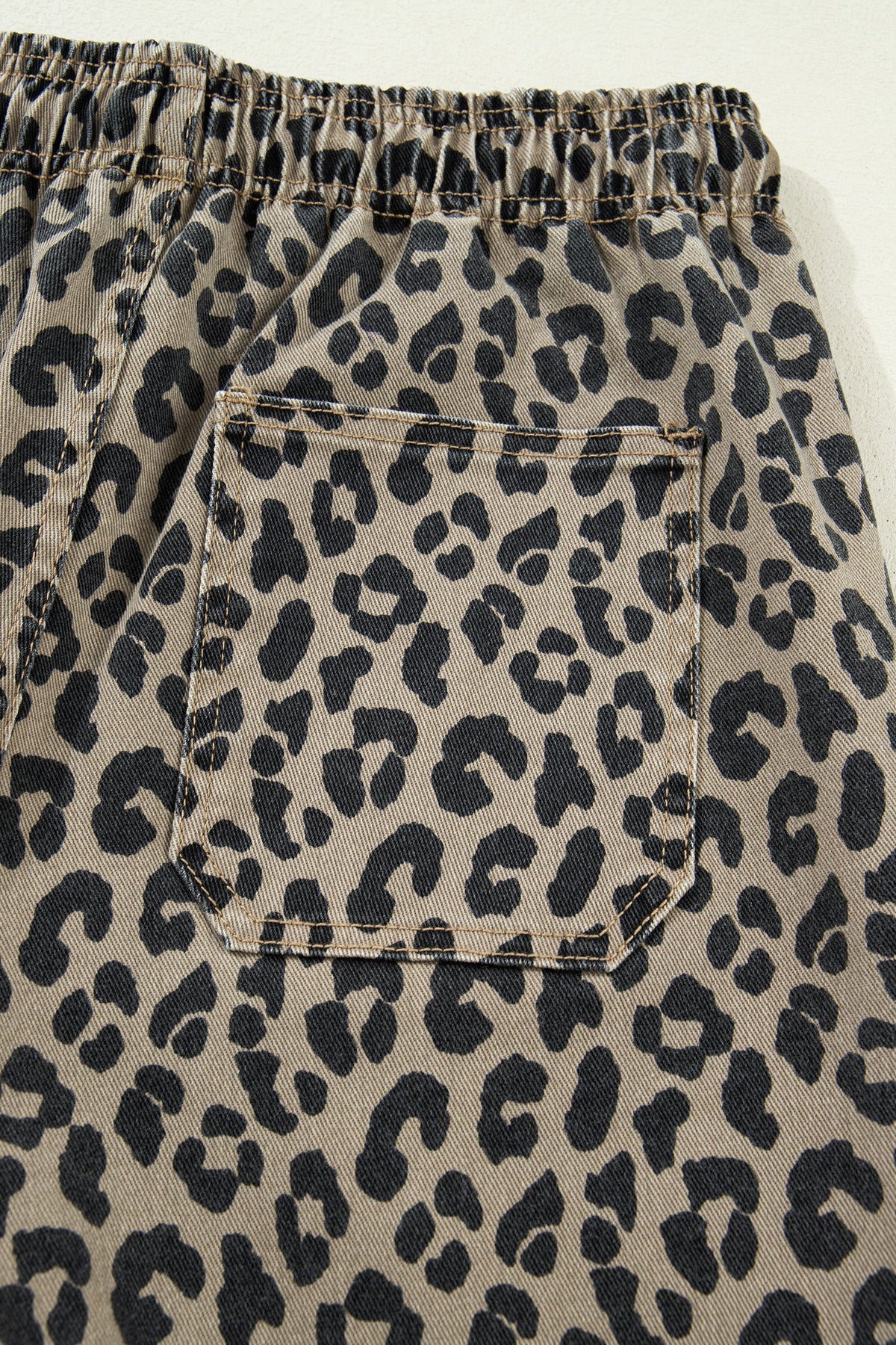 Leopard Denim Drawstring Elastic Waist Loose Pants
