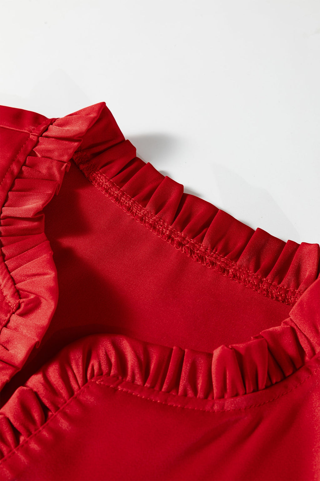Solid Frilled Bow Tie V-Neck 3/4 Sleeve Blouse