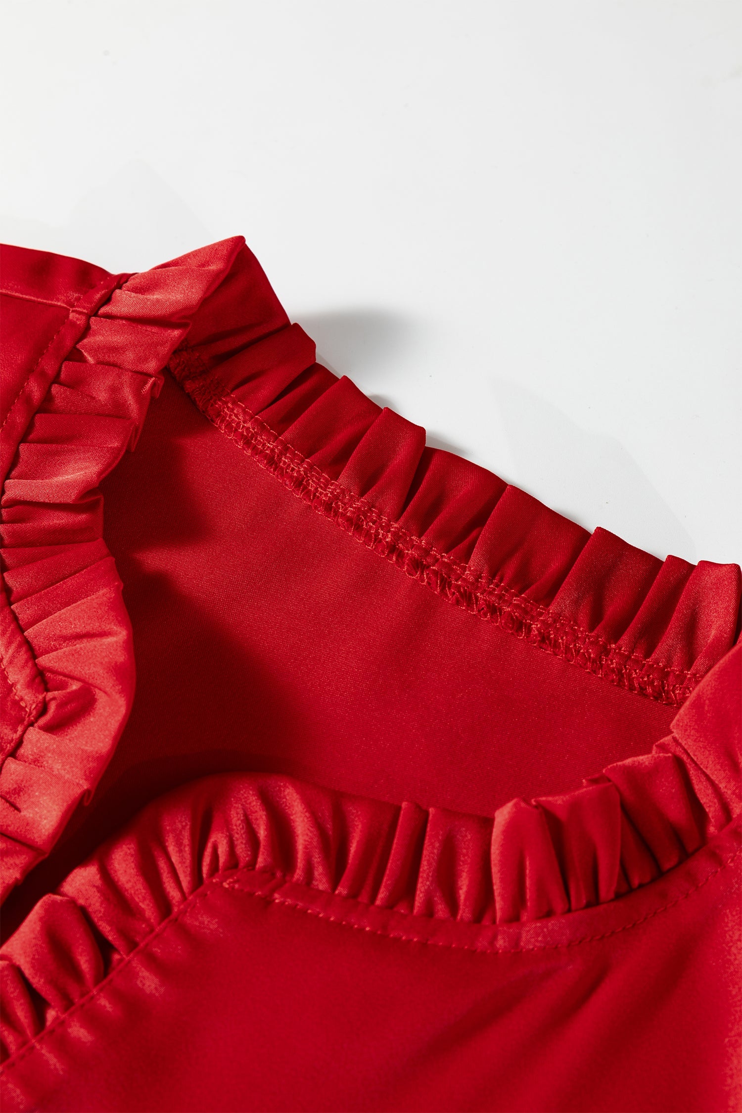 Solid Frilled Bow Tie V-Neck 3/4 Sleeve Blouse