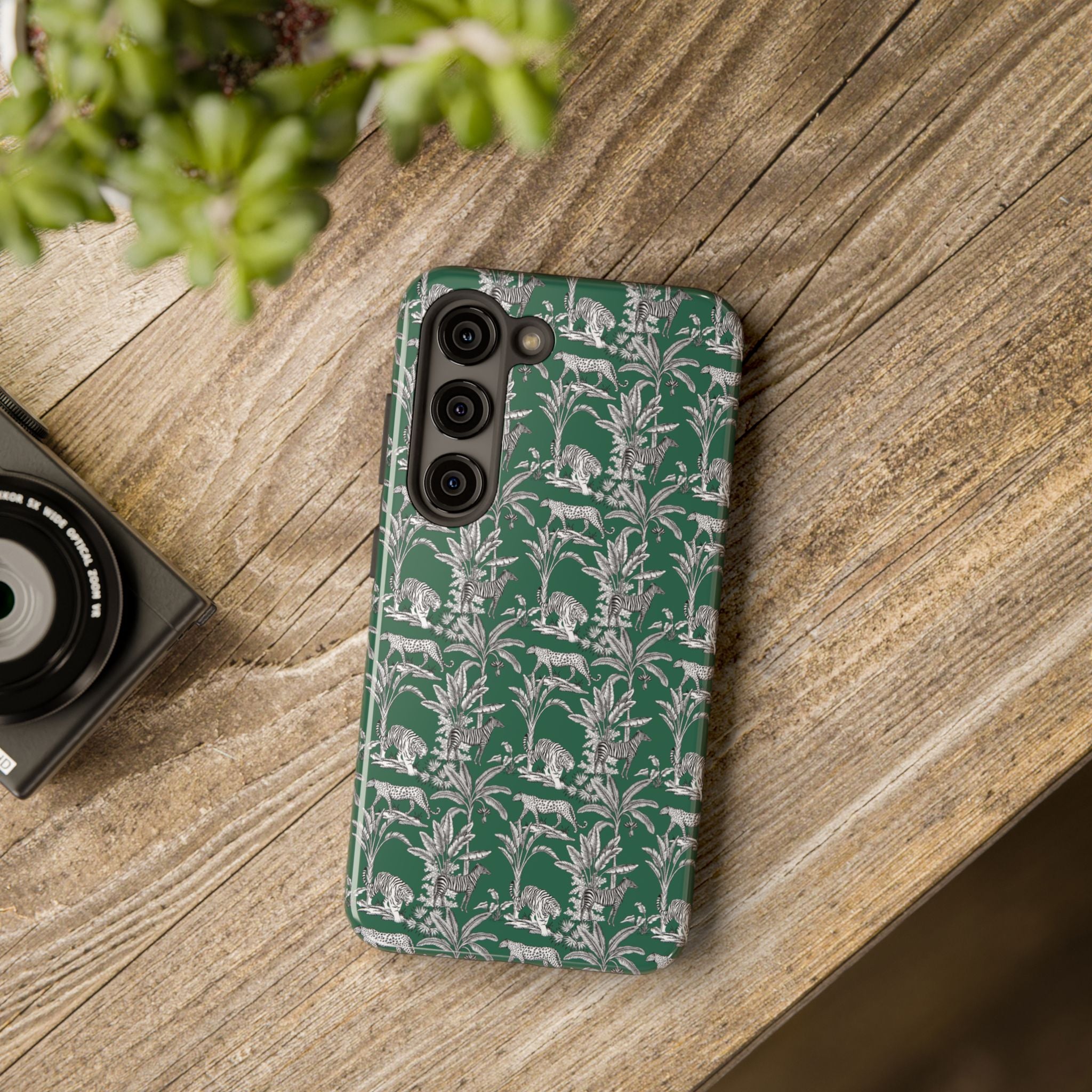 Tough Phone Case — Vintage Botanical Leopard Pattern (Green)