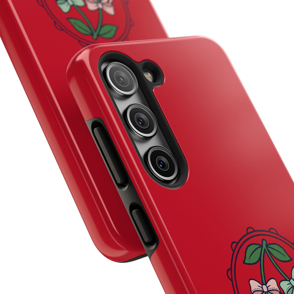 Cherry Blossom Tough Phone Case — Protective Red Phone Cover with Floral Cherry Graphic
