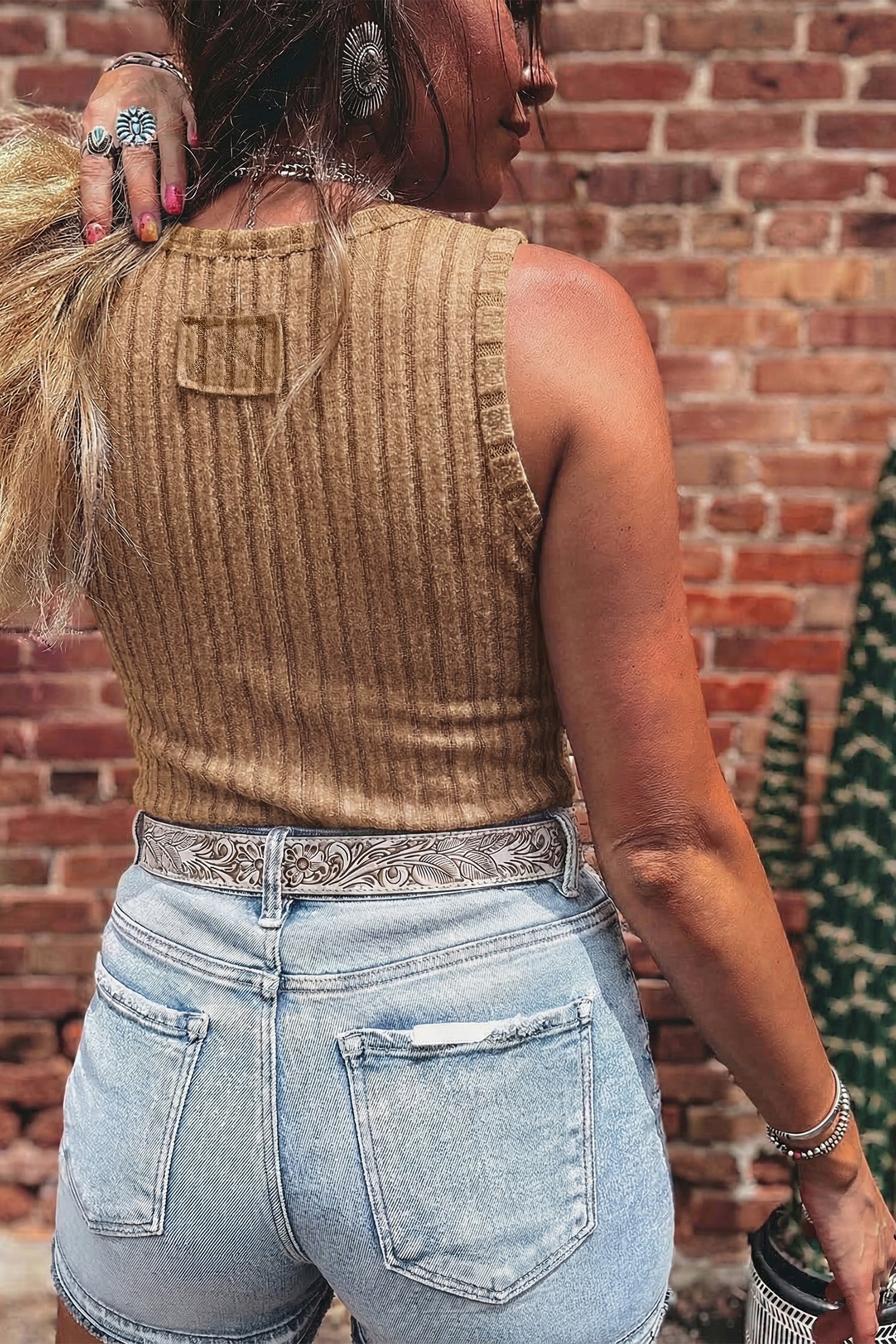 Solid Mineral Wash Ribbed Tank Top