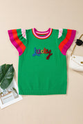 Lucky Stripe Flutter Sleeve Round Neck Sweater