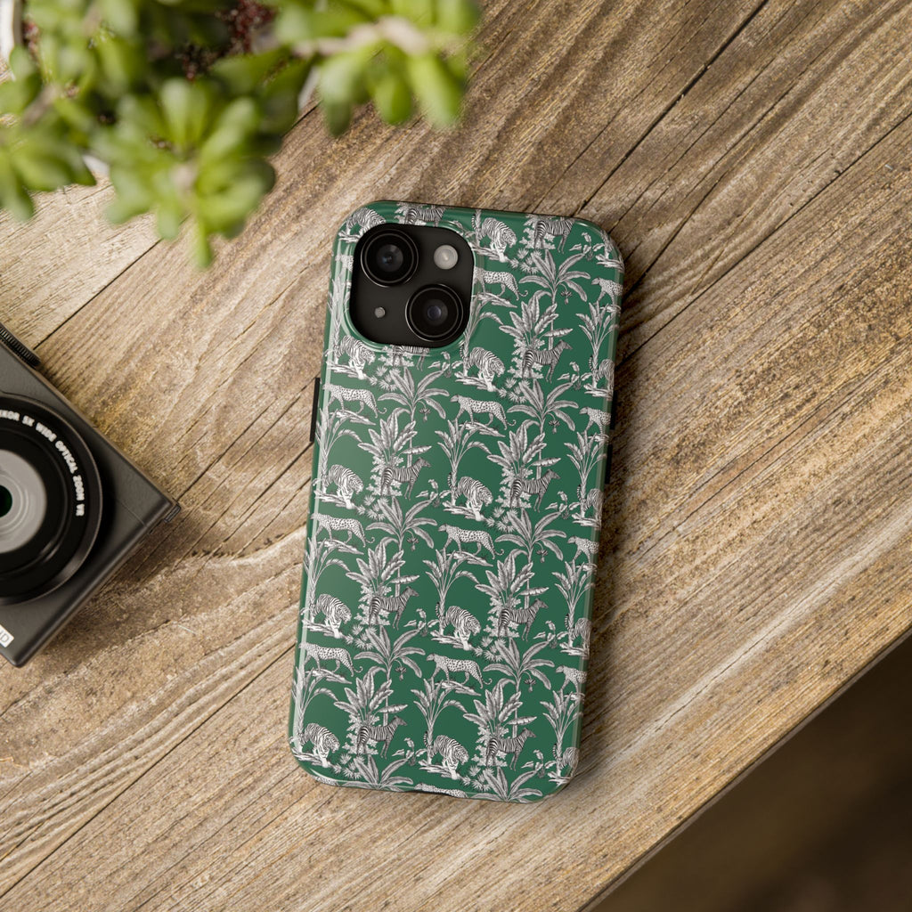 Tough Phone Case — Vintage Botanical Leopard Pattern (Green)