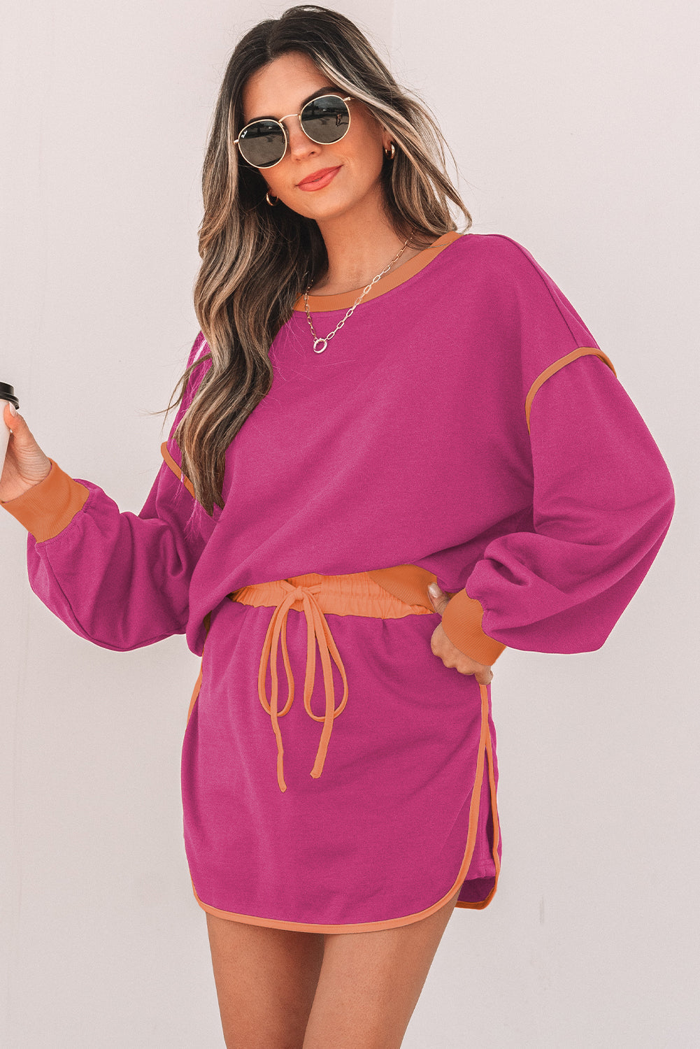 Colorblock Long Sleeve Top and Skort Set