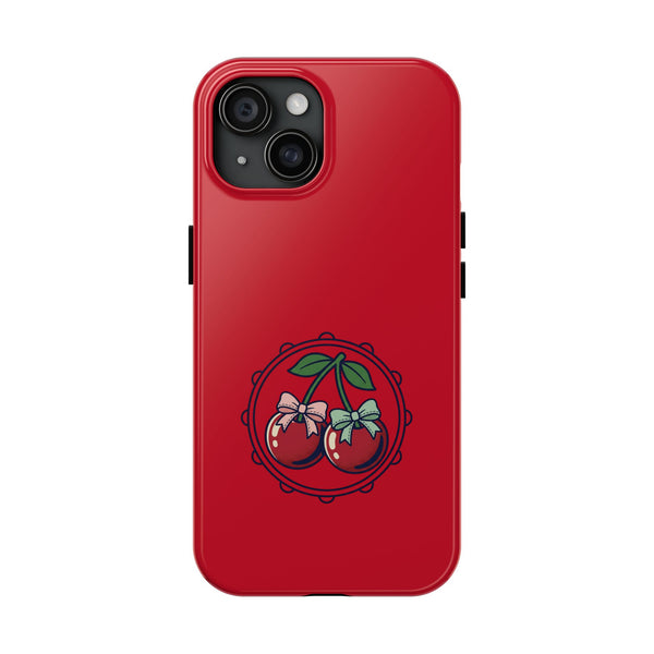 Cherry Blossom Tough Phone Case — Protective Red Phone Cover with Floral Cherry Graphic
