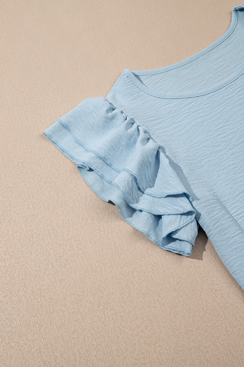 Solid Ruffle Short Sleeve Blouse