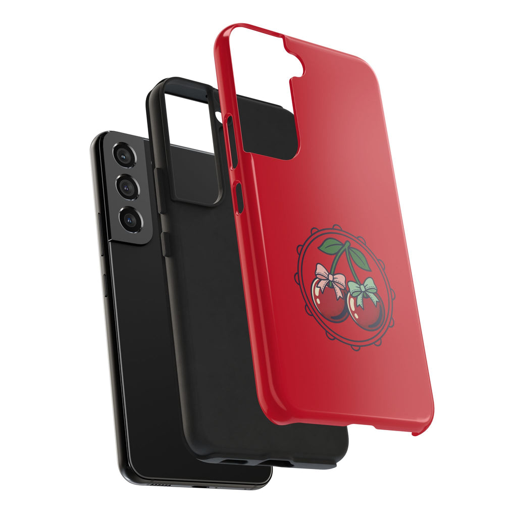 Cherry Blossom Tough Phone Case — Protective Red Phone Cover with Floral Cherry Graphic