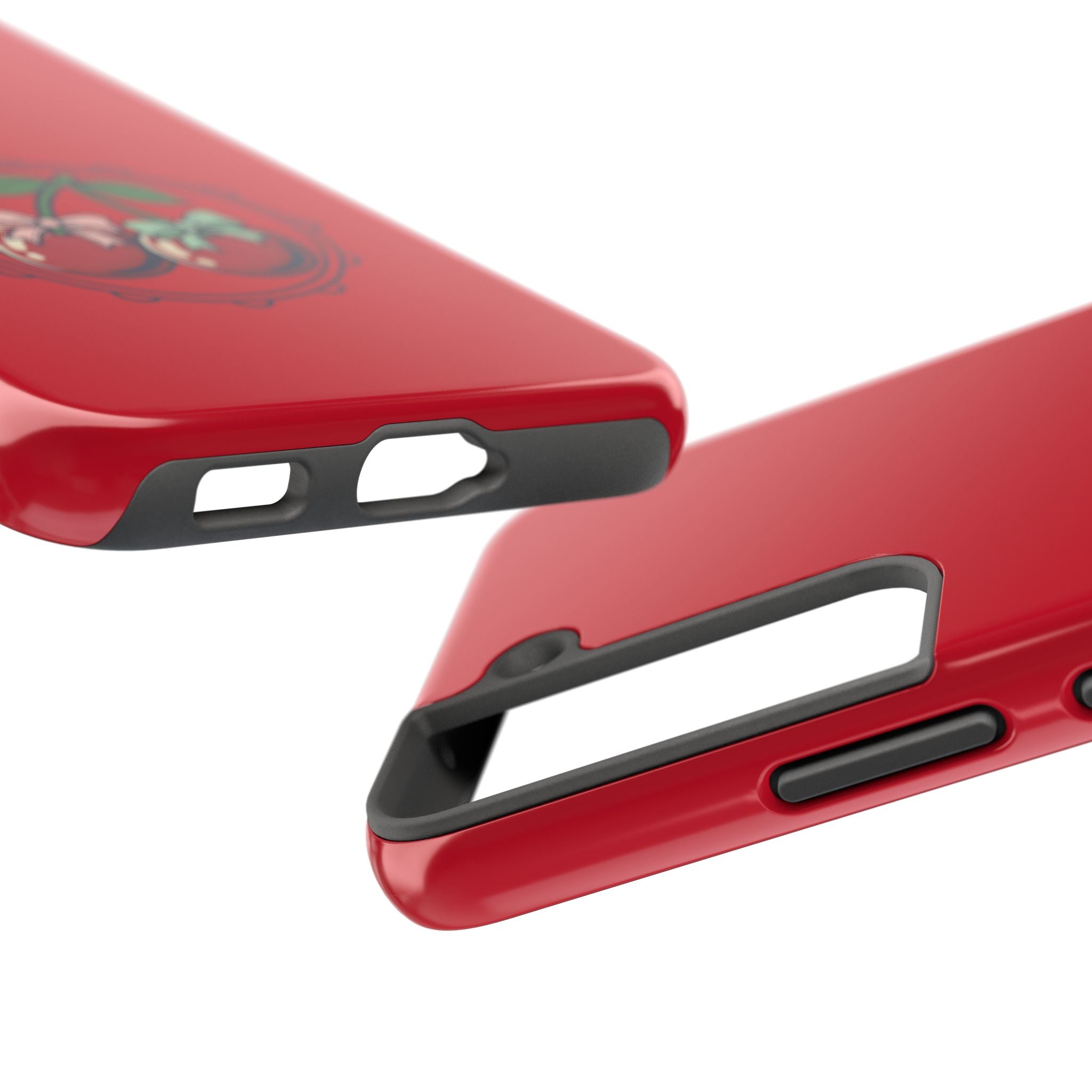 Cherry Blossom Tough Phone Case — Protective Red Phone Cover with Floral Cherry Graphic