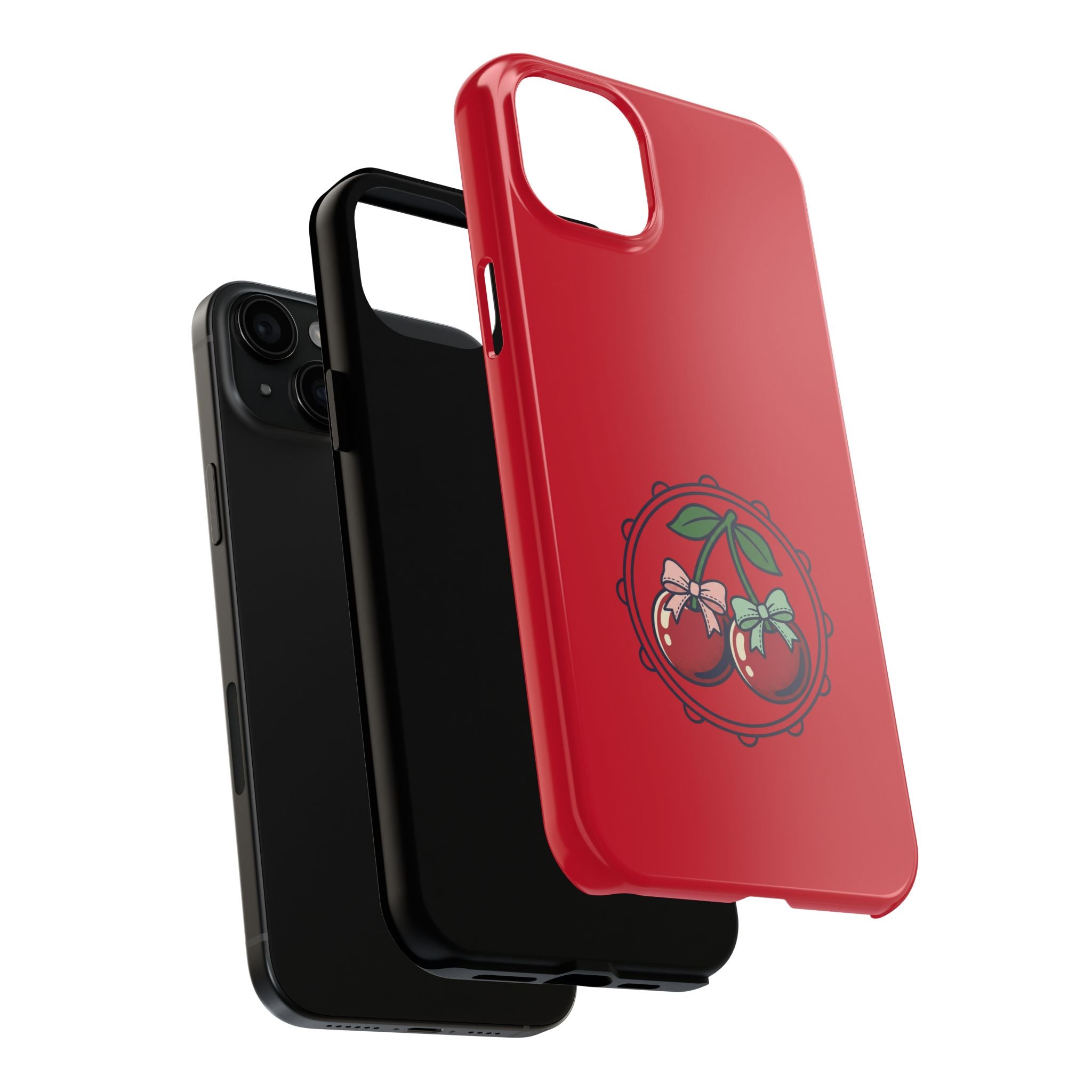 Cherry Blossom Tough Phone Case — Protective Red Phone Cover with Floral Cherry Graphic