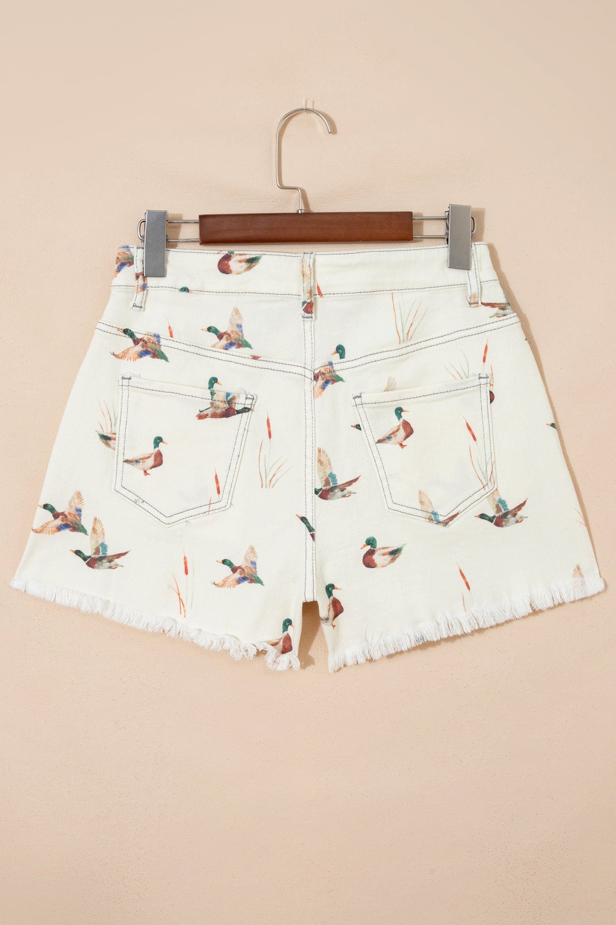 Mallard Duck Denim High Waist Frayed Shorts