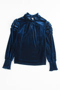Velvet Mock Neck Puff Sleeve Blouse