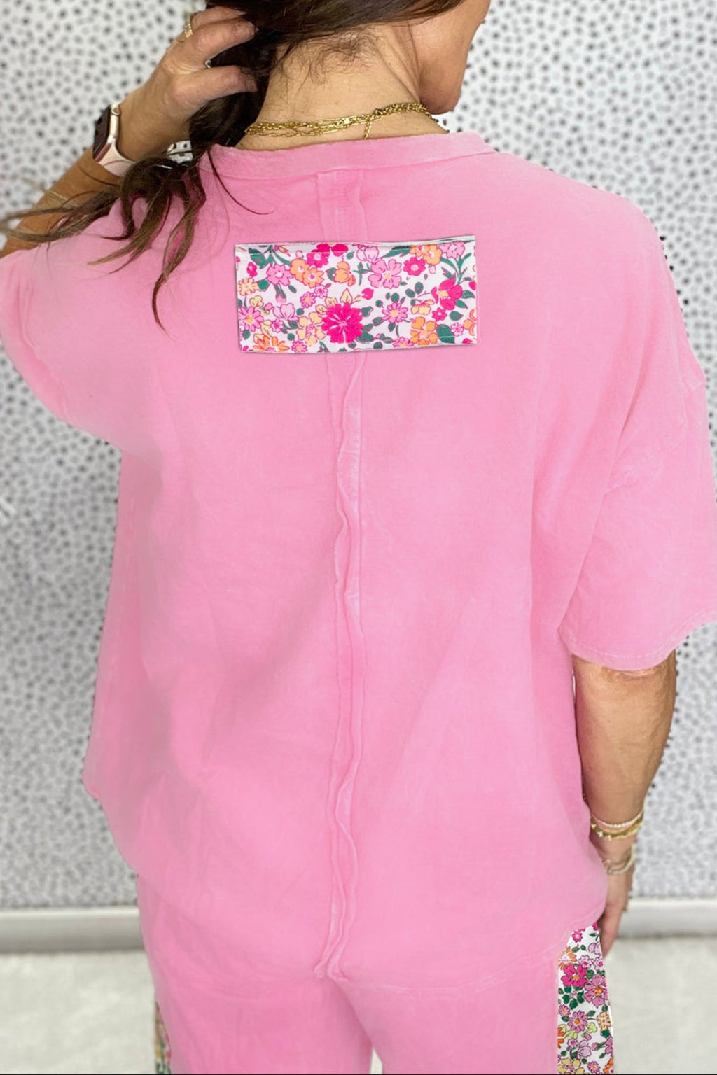 Floral Patchwork Raw Seam Oversize Tee
