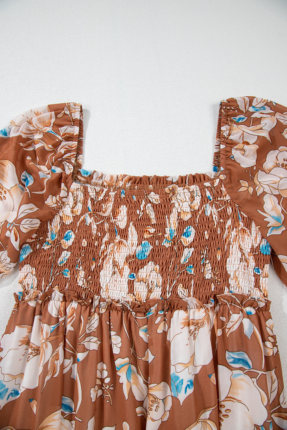 Floral Shirred Square Neck Maxi Dress