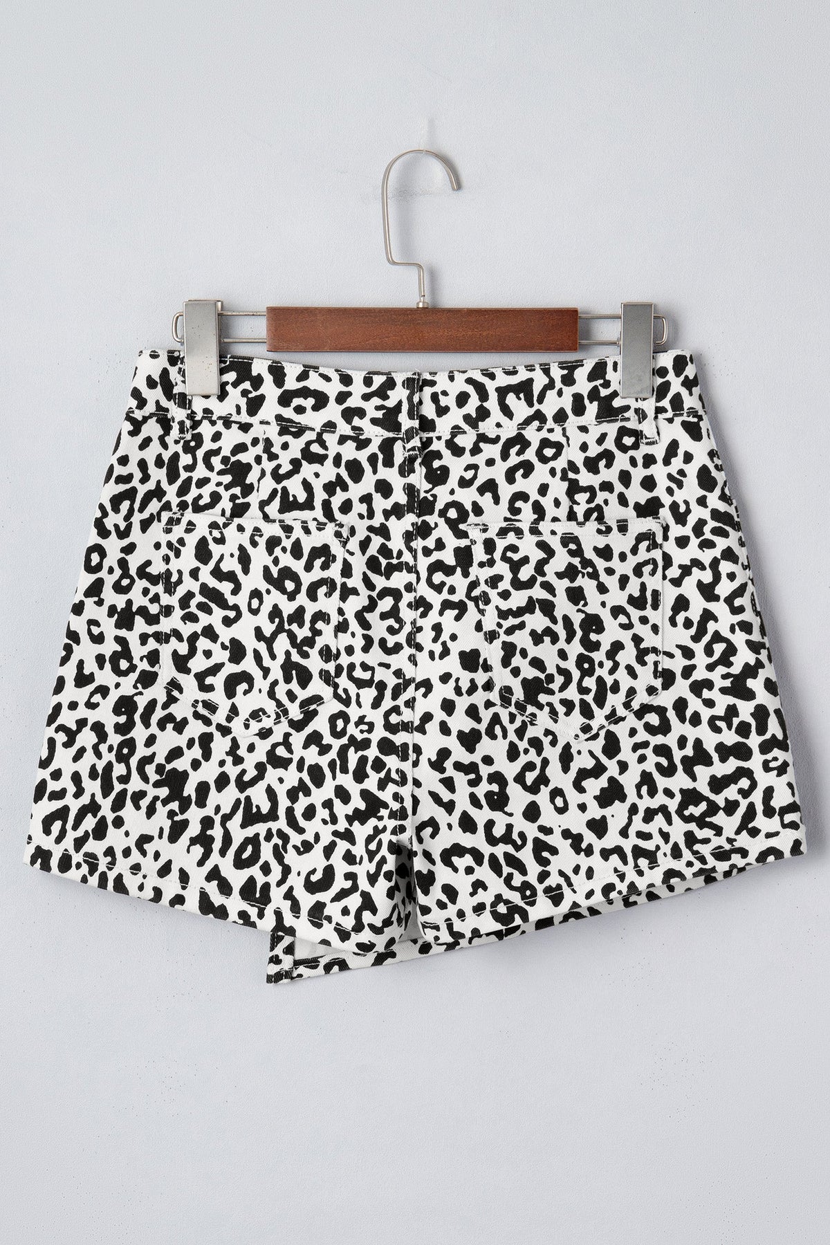 Leopard Denim Buttoned Overlap Shorts