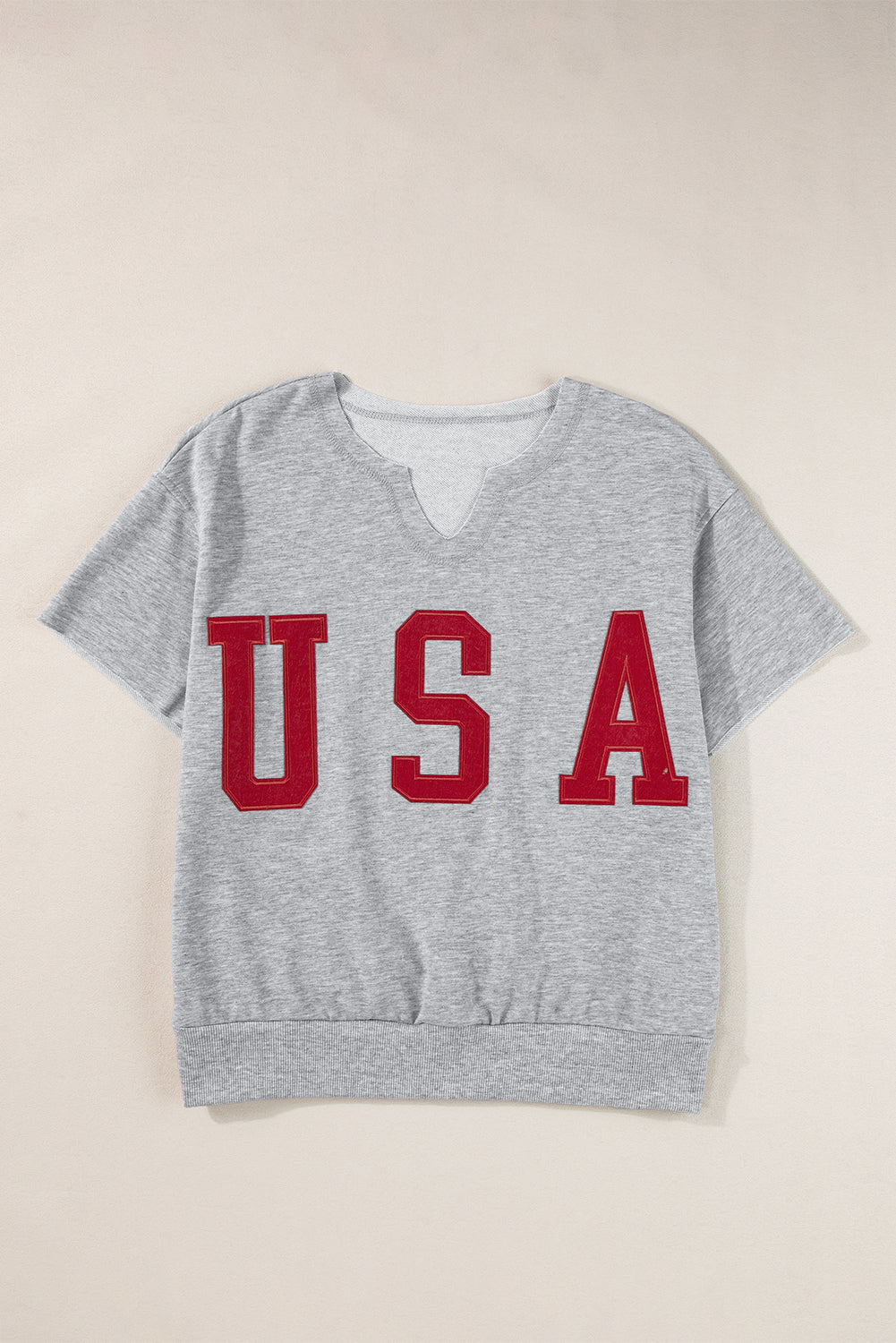 USA Patch Lettering Notch Neck Short Sleeve Tee