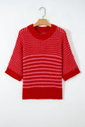 Stripe Draped 3/4 Sleeve Slouchy Sweater