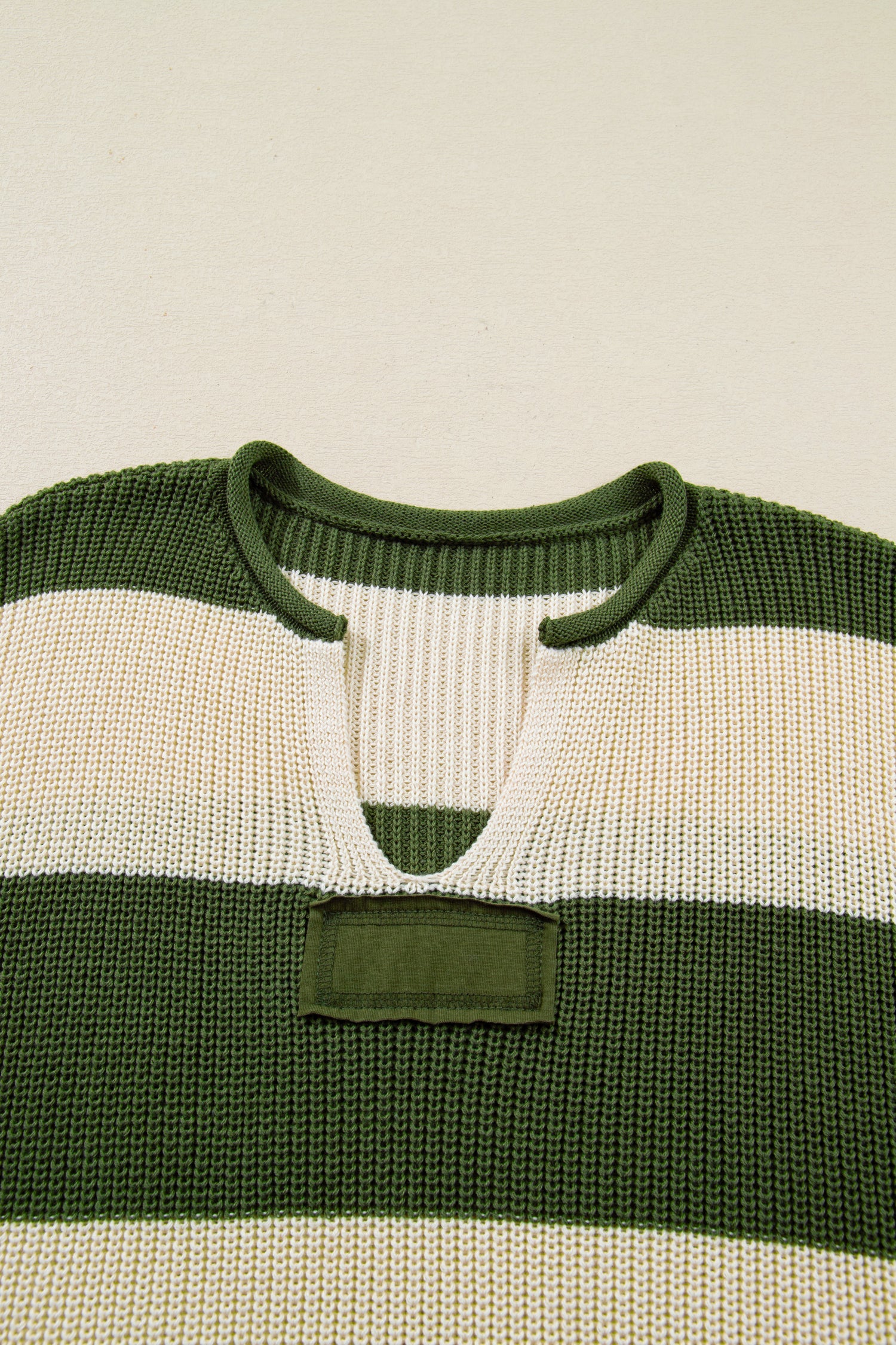 Plus Size Stripe Colorblock Notched Neck Sweater