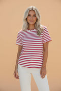 Stripe Scallop Trim Round Neck T-Shirt