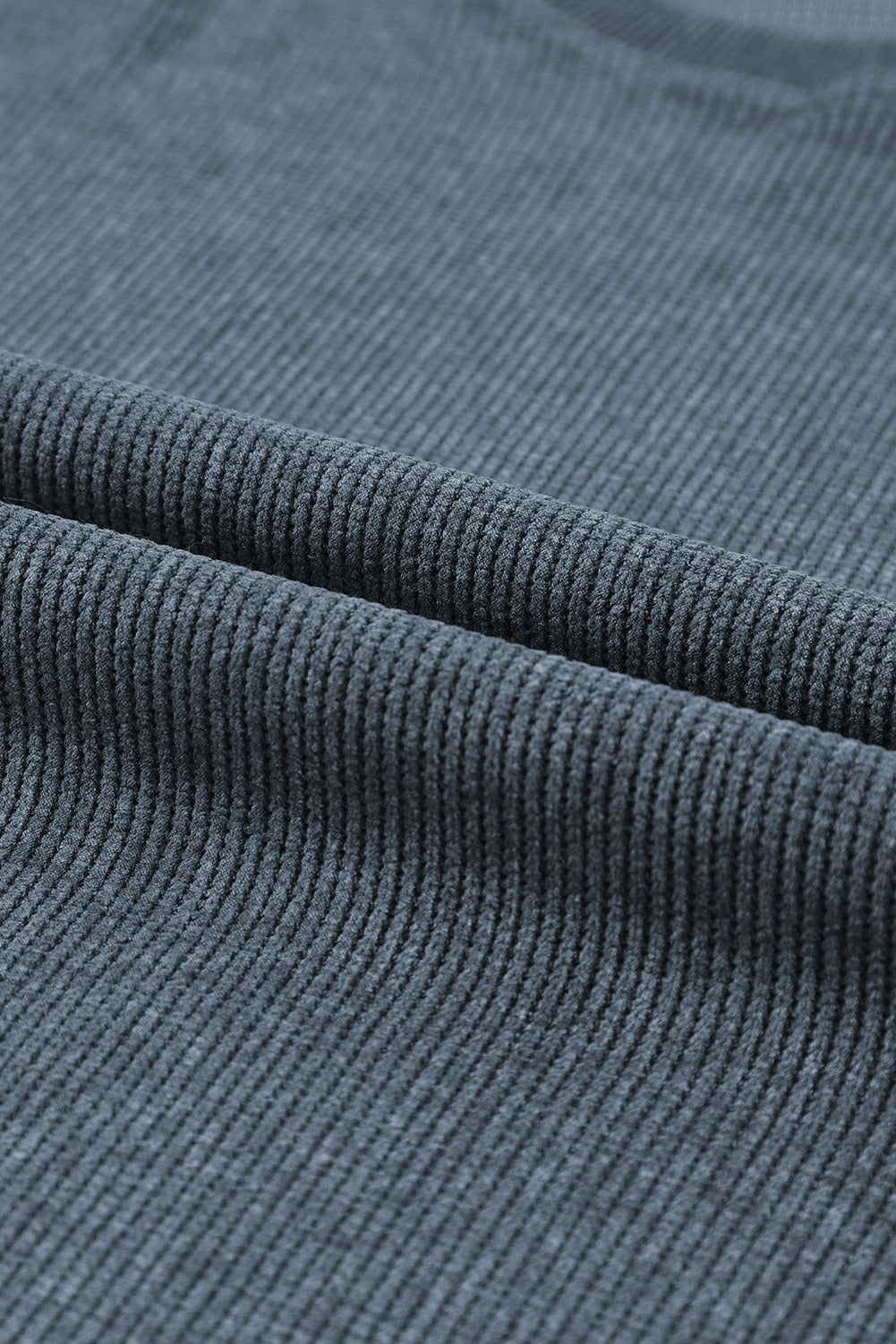 Solid Ribbed Knit Round Neck Pullover Sweatshirt