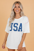 USA Corded Knit Short Sleeve Graphic Top
