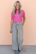 Stripe Wide Leg Elastic Drawstring Pants