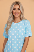 Polka Dot Patch Pocket Drop Shoulder Textured Top