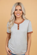 Colorblock Raw Seam Buttoned Henley Tee