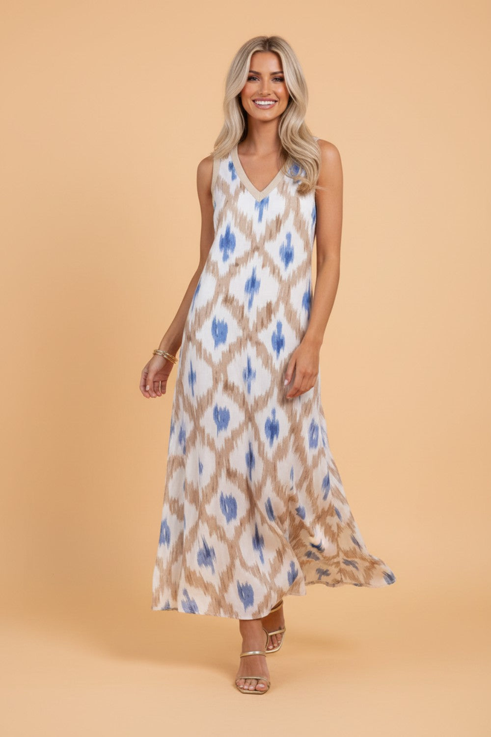 Boho Abstract V-Neck Sleeveless Maxi Dress