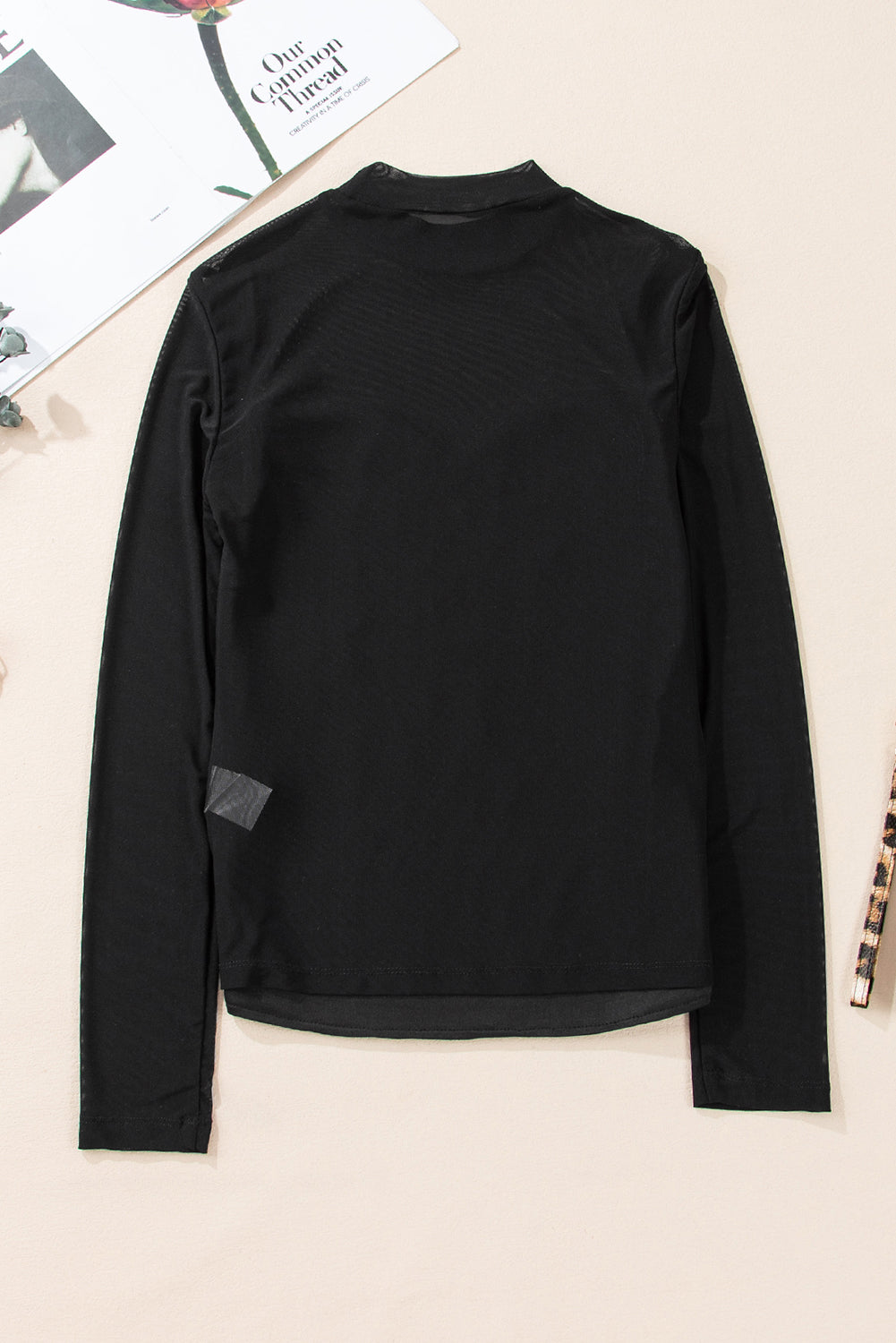 Velvet Sequin Sheer Mesh Long Sleeve Blouse