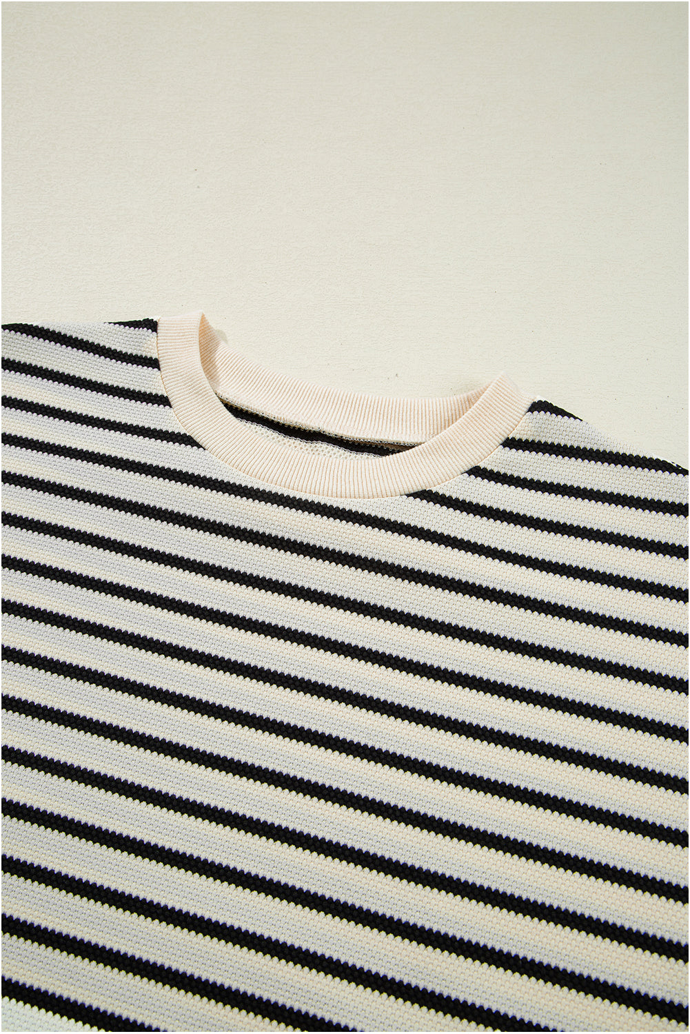 Stripe Scallop Lace Trim Ruffle Short Sleeve Top