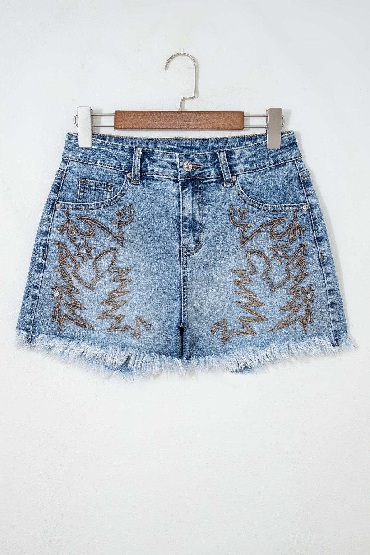 Western Embroidered Studded Denim Shorts