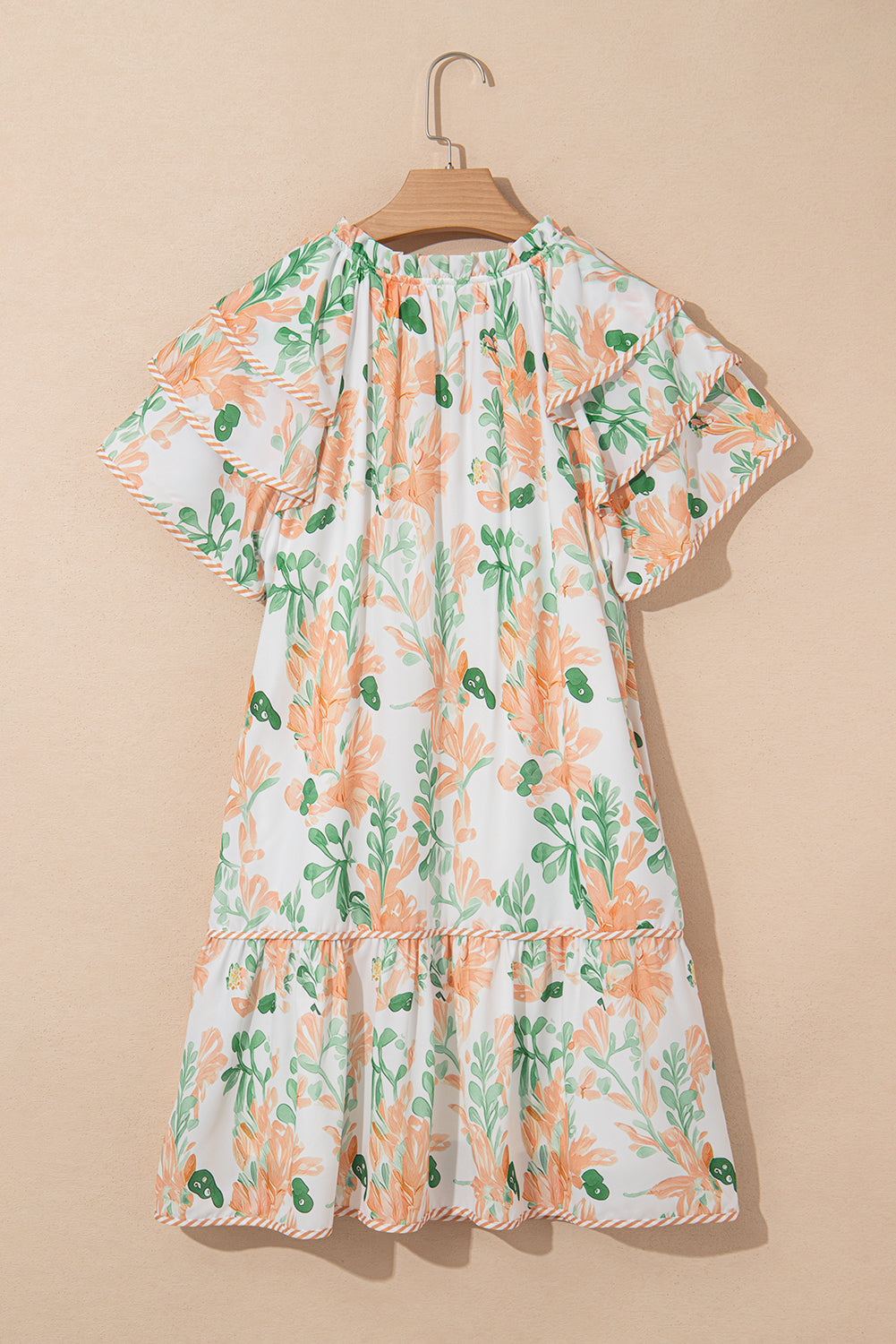 Floral V-Neck Layered Short Sleeve Mini Dress