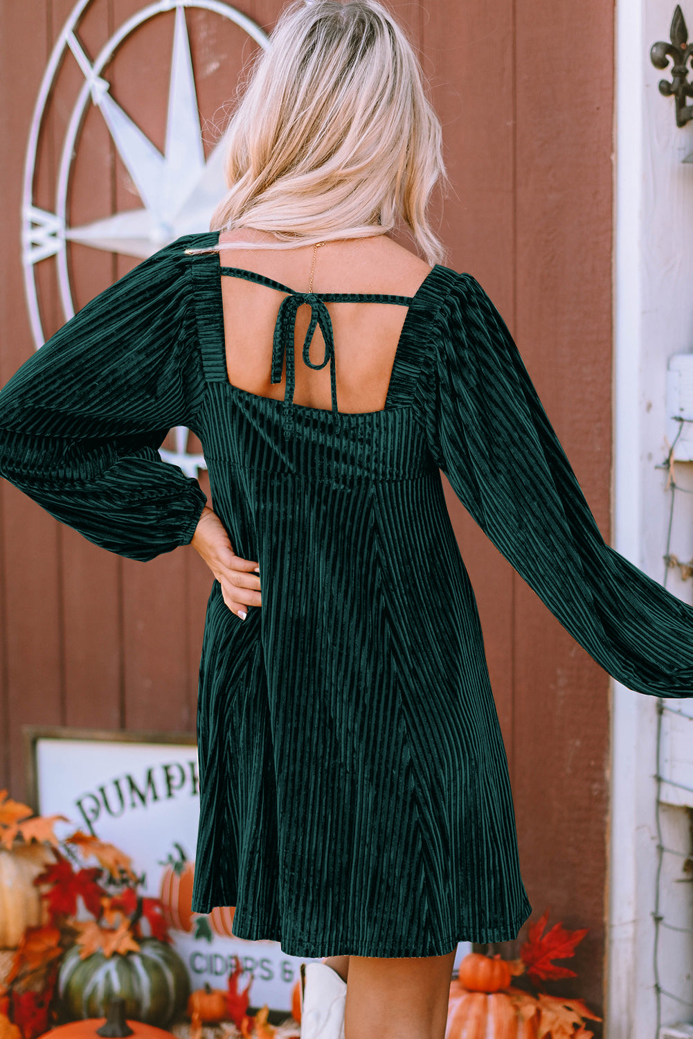 Velvet Tie-Back Square Neck Babydoll Dress