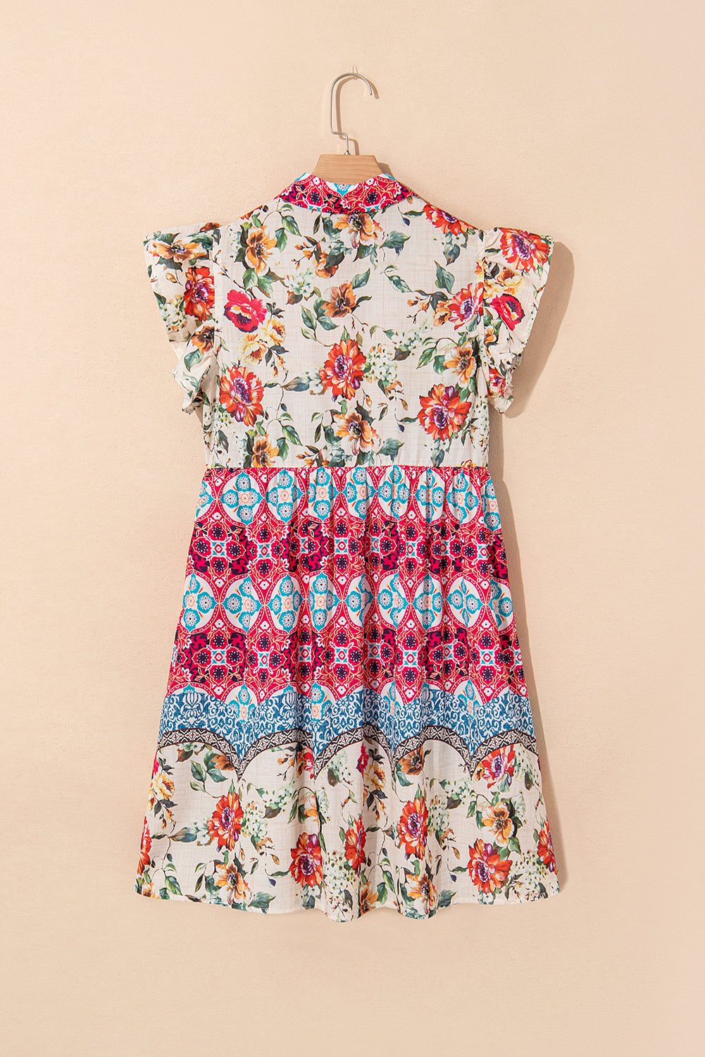 Floral Ruffle Flutter Sleeve Buttoned Mini Dress