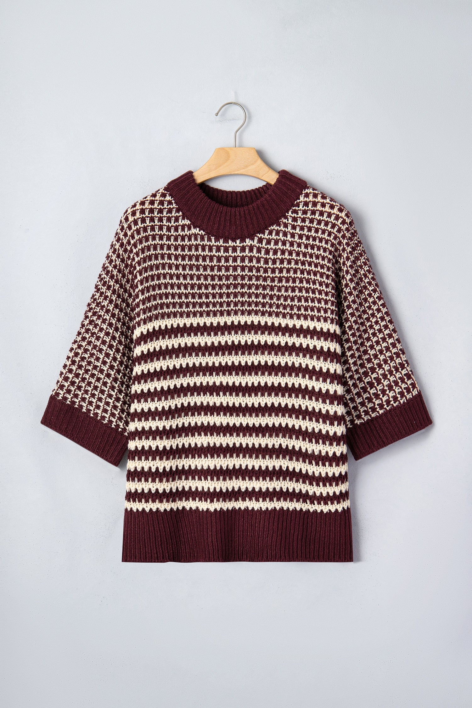 Stripe Draped 3/4 Sleeve Slouchy Sweater