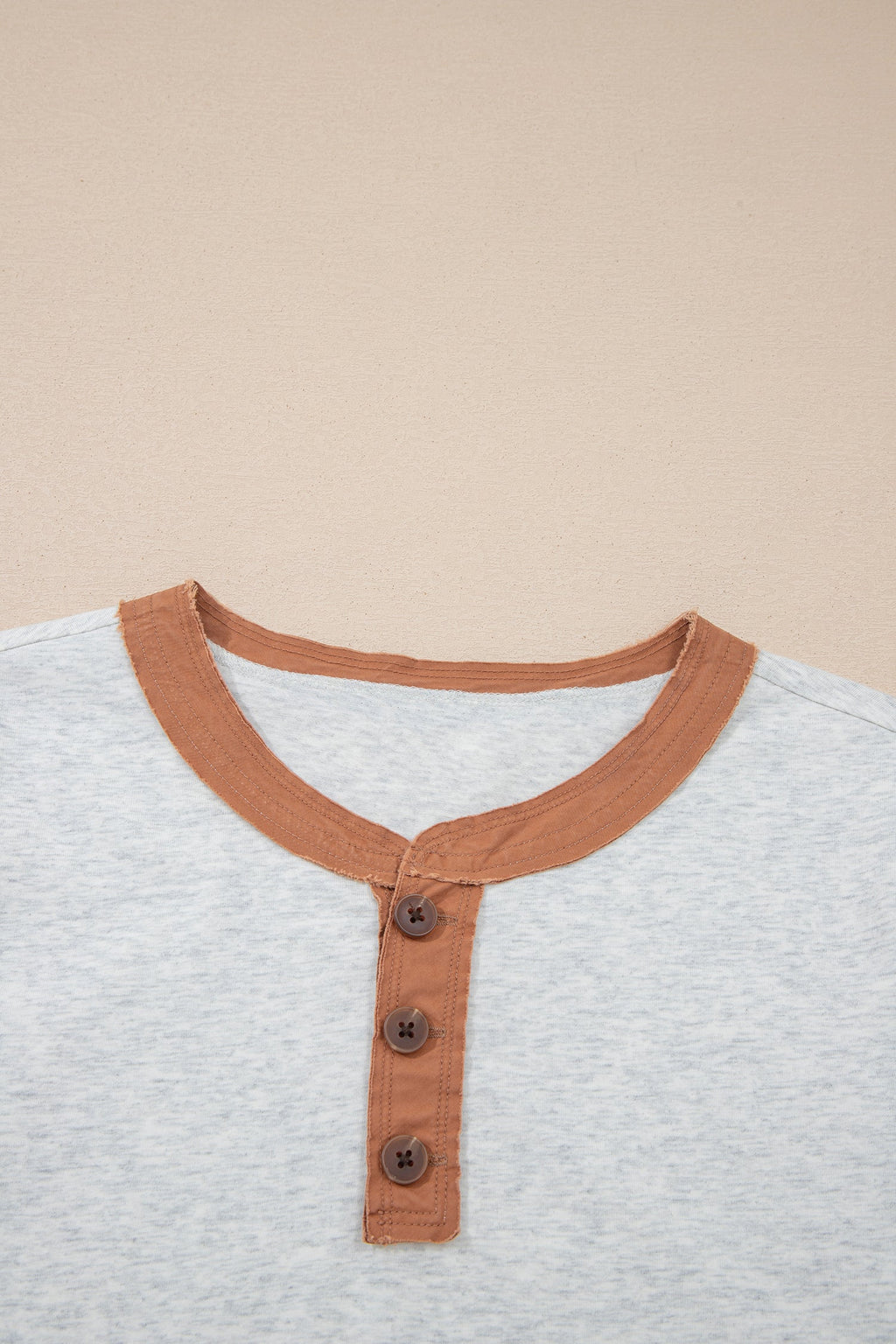 Colorblock Raw Seam Buttoned Henley Tee