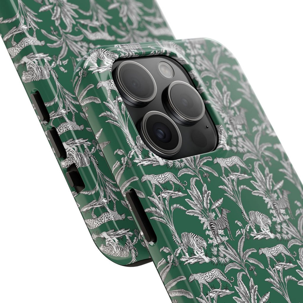 Tough Phone Case — Vintage Botanical Leopard Pattern (Green)