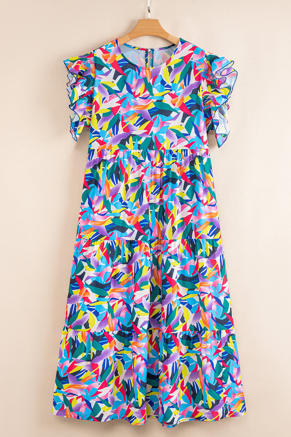 Plus Size Geometric Ruffle Sleeve Maxi Dress