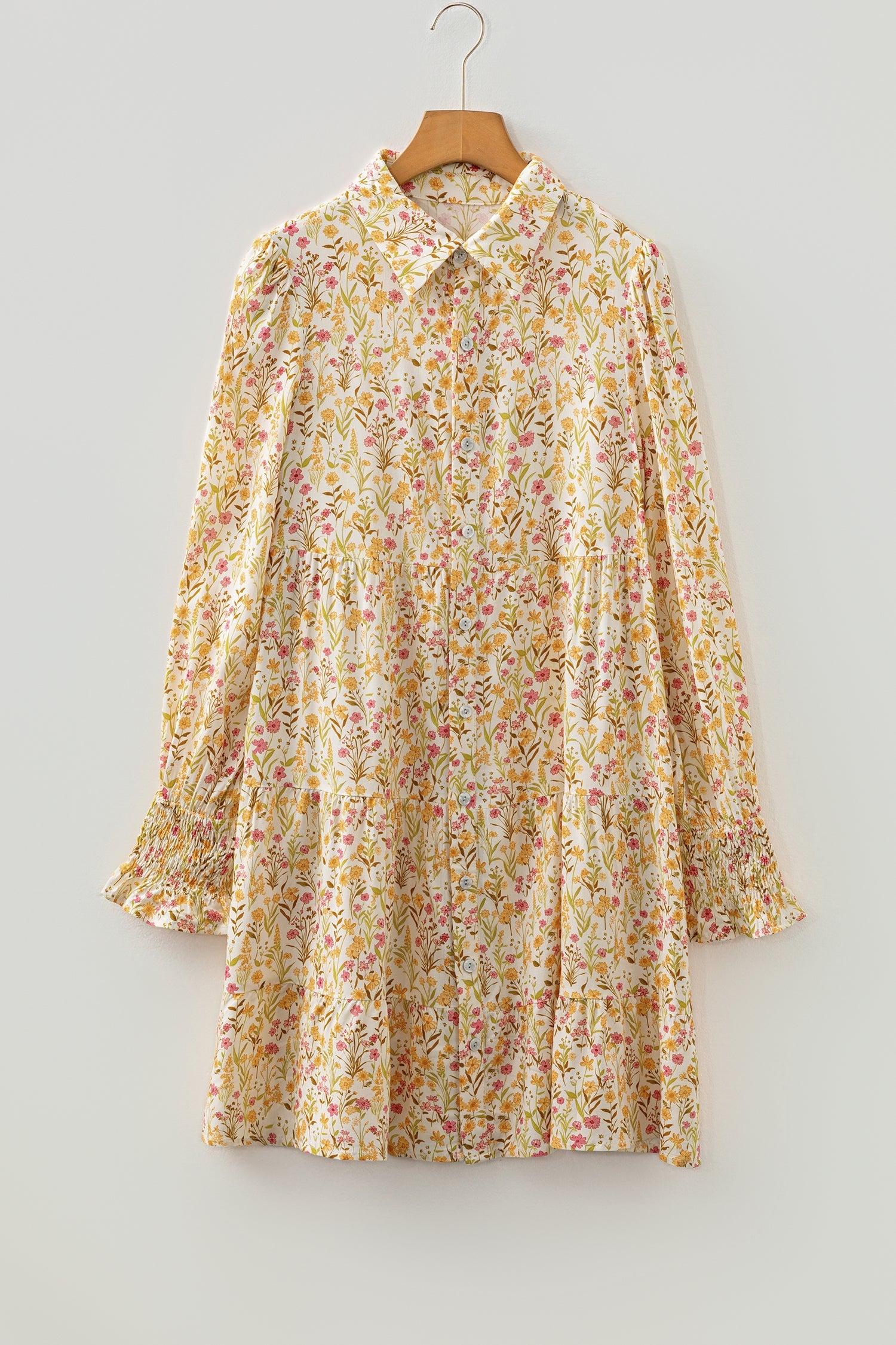 Floral Frilled Trim Smocked Cuff Dress