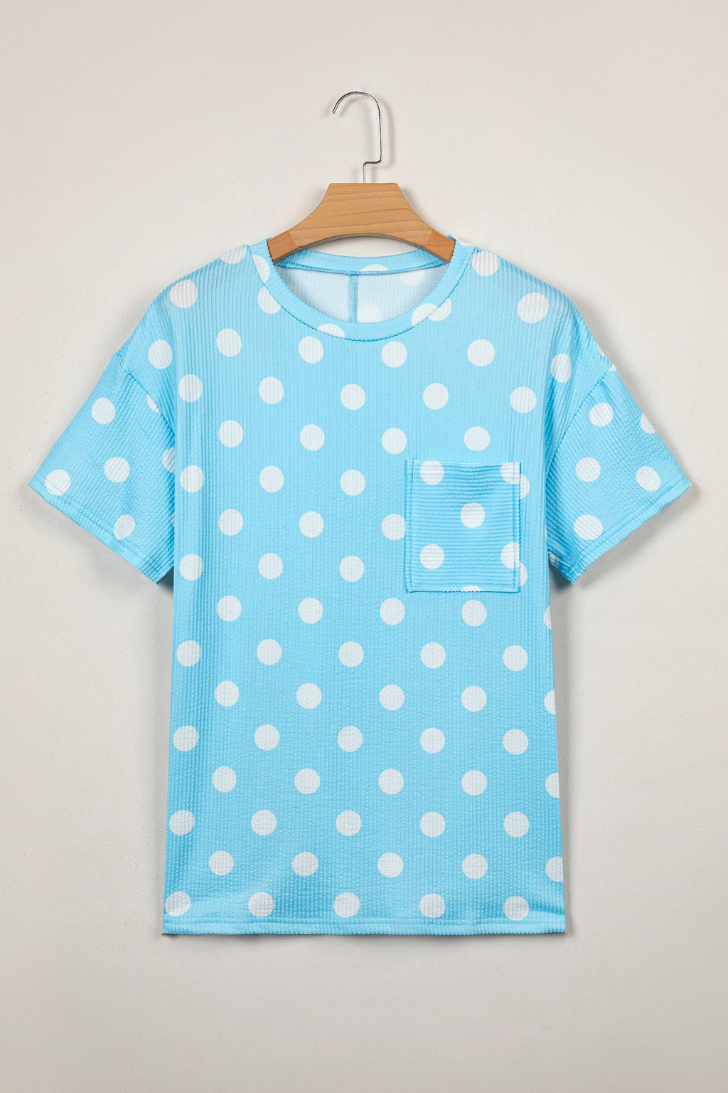 Polka Dot Patch Pocket Drop Shoulder Textured Top