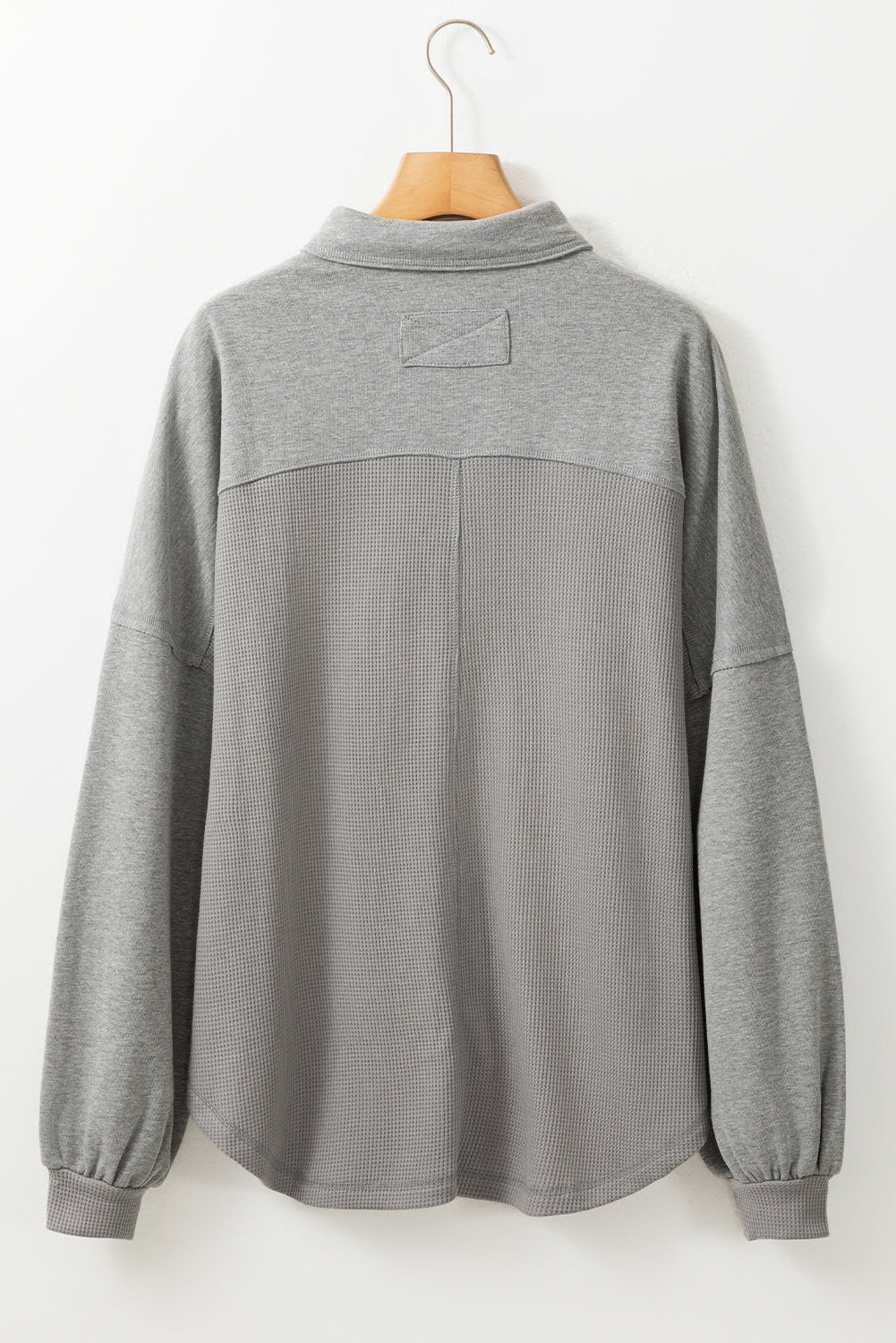Waffle Knit Patchwork Reverse Seam Button-Up Shacket